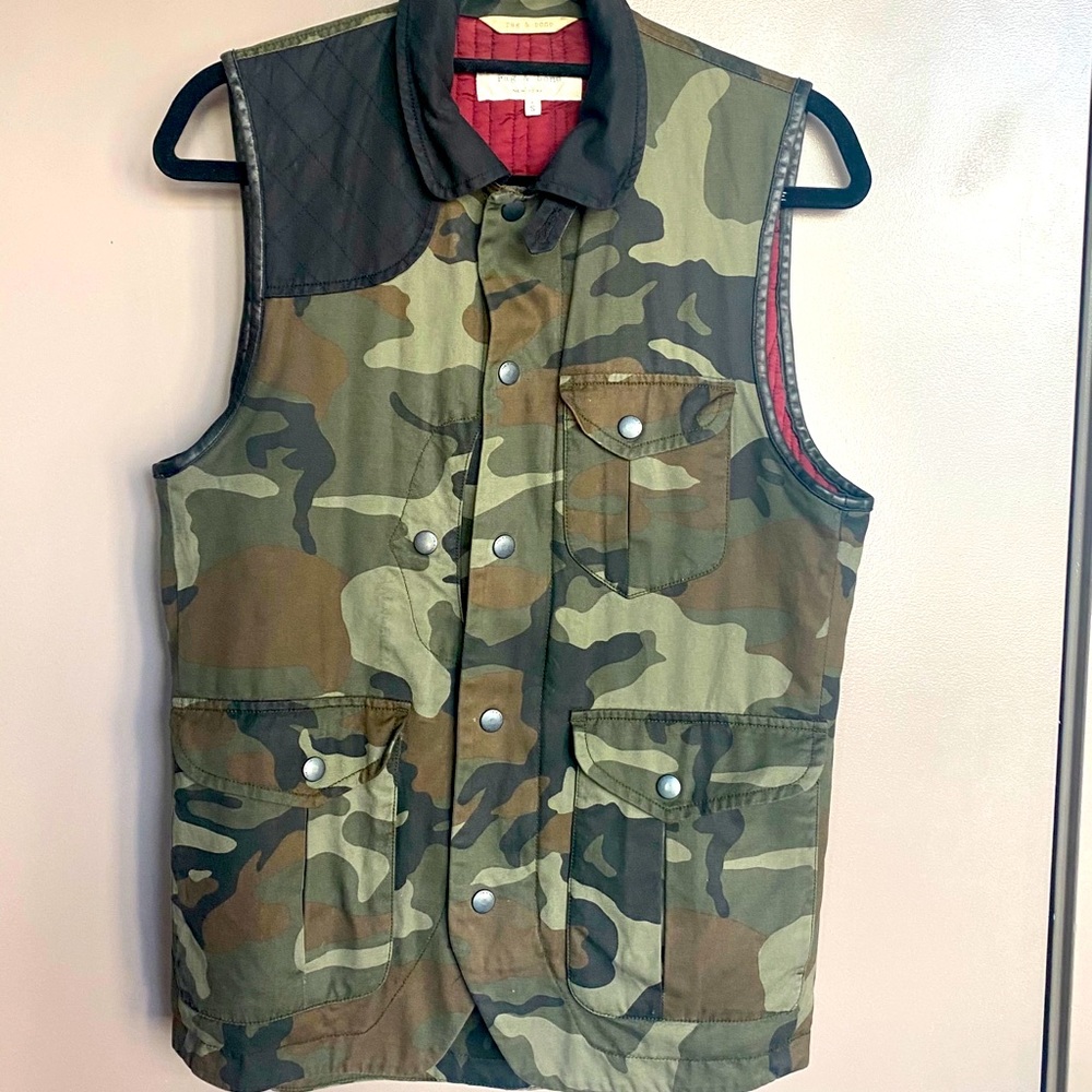 Men’s Rag & Bone Camo Vest with Leather Trim